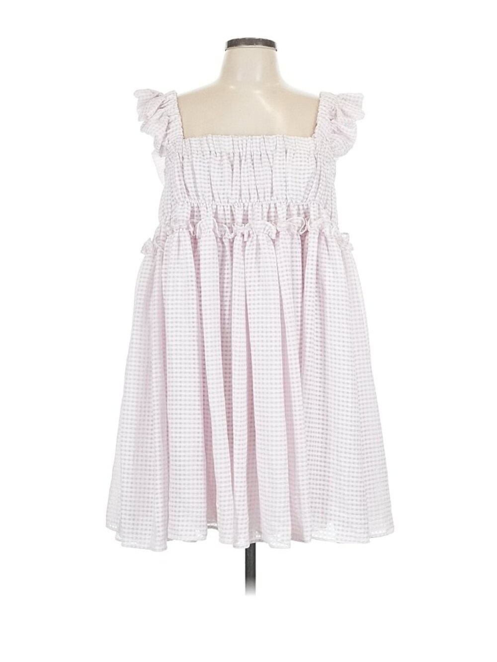 Mable mini dress pink check with bow size large.